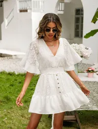 Dresses Women Vneck Dress White Lace Half Sleeve Bodycon Elegant Ladies Clothes Ropa Mujer Sexy Girl Party Club Summer Casual