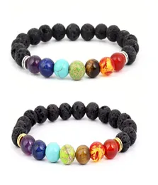 Óleos essenciais Bracelete difusor 7 Chakra 8mm Yoga Beads Bangle Bangle Bracelets de Lava Natural de Lava Mão Jóias KimterB2553781