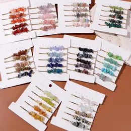 Hair Clips Wholesale 5-8mm Irregular Stone Clip Natural Chip Hairpin 5Pcs/Set Reiki Healing Quartzs Accessories For Women