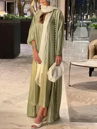 Ubranie etniczne Maroko Muzułmańska Abaya Sukienka 2 -częściowa zestaw Abayas Suknie Dubaj Arabski Satyn Satynowy Kimono Cardigan Sabie Autumn 230529