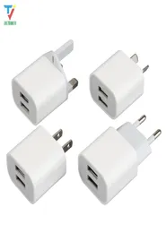 30pcs New Design White 2 Ports 2USB Dual USB Cell Phone Charger 5V 2A EU US AU UK Plug Wall Power Adapter for iPhone Samsung HTC4971130