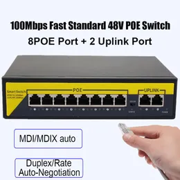 التحكم 4ch/8ch Poe Switch 100Mbps 48V Smart IP Switch قياسي POE RJ45 Injector Ethernet Switcher لكاميرا IP/اللاسلكي AP/CCTV