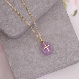 American Jewelry Natural Stone Cross Necklace Women's Simple Clavicle Chain Stainless Steel Necklace