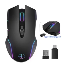 الفئران هلام كوم USBC اللاسلكي الماوس LED قابلة للشحن typec mause لجهاز الكمبيوتر المحمول Macbook Computer Silent Click Jiggler Mouse 2.4g USB