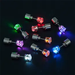1 Pair LED Light Up Earrings Flash Zircon Stainless Steel Ear Studs Bling Dance Party Accessories Christmas Gifts Glow Stick