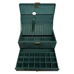 Titta på lådor Fall Retro Högkvalitativ sammet smyckeslåda med stor kapacitet Dark Green Color 4 Models 230530