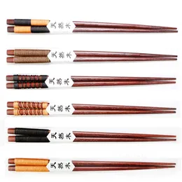 Home Anti-slip Wooden Chopsticks Japanese-style Natural Handmade Round Chinese Tableware 6 Styles String Wrap Chopsticks LT492