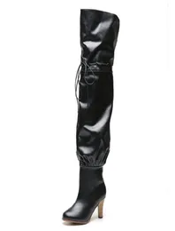 Branded Women Letter Canvas Overtheknee Boot Pointed Toe Zipper Slipon Designer Girl Leather High Heel Rubber Outsole ThighHig6659963