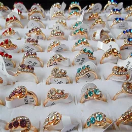 Solitaire Ring QianBei Fashion Jewelry Gold Color Rings Women Wholesale Mixed 50pcs/Lots Party Gifts 230529