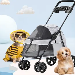 Houses Pet Stroller Lightweight Dog Cat Cart Fourwheel Shock Absorption Folding Dog Transport Cart Breathable Stroller Outdoor
