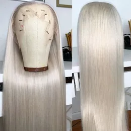 Полные кружевные парики для человеческих волос для женщин Платиновая блондинка Прямая кружевная кружев