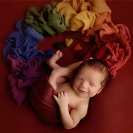 Tbq2 Psqv 2 Farben Regenbogen-Baumwollgarn Wickel Neugeborene Stretch Pucken Fotografie Requisiten Säuglingsdecke Weiche Foto-Requisiten Decken für 0-2 Monate alte Babys