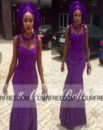 2019 Nigerian Style Purple Lace Mermaid Evening Dress Robe de soiree Long African Formal Prom gowns Dresses Ankara Party Gowns7147540