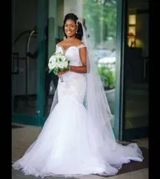 Vintage African Mermaid Lace Wedding Dresses Bridal Gowns 2022 Off the Shoulder vestido de noiva Plus Size Appliques Train Bride D2126818