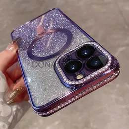 Cell Phone Cases Luxury Magnetic For Magsafe Wireless Charging Case for iPhone 14 13 11 12 Plus Pro Max Glitter Diamond Clear Shockproof Cover J230530