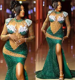 2023 May Aso Ebi Hunter Green Prom Dress Lace Bead Beaded Sexy Evening Party Second Party Second Reception Engagement Gowns 드레스 Robe de Soiree ZJ342