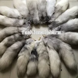 도매 50pcs/lot 40cm/16 "Real Cross Fox Fur Tail Keychain Cosplay 장난감 가방 매력 펜던트