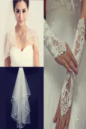 Cheap 2pieces White Or Ivory Cheap Wedding Veils With Comb Pearls Gloves4928353