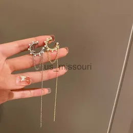 Orecchini a clip multistrato di lusso a bottone per le donne Orecchini geometrici a forma di zircone lucido Perla dell'orecchio Nessun orecchino a nappa a catena lunga trafitto J230529 J230529