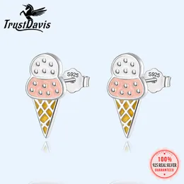 TrustDavis 100％925 Sterling Silver Fashion Ice Cream Style StudStude earrings Gift for Daughter Girls Teen