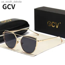 Okulary przeciwsłoneczne marka GCV Cat Eye okulary przeciwsłoneczne metalowe szklanki ramy geometryczne Lady Luksusowy moda przeciwsłoneczna Uv400, aby zapobiec olśnieniu motyla L230523