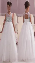 2018 Princess White Wedding Flower Girl Dresses Empire Waist Crystals Open Back 2017 Custom Made Cheap Baby Compicion Girls Pagean1856111