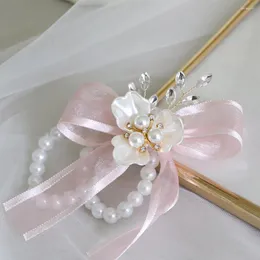Dekorative Blumen Braut Brautjungfer Jahrestag elastisches Armband Schmuck Handgelenk Corsage für Hochzeit