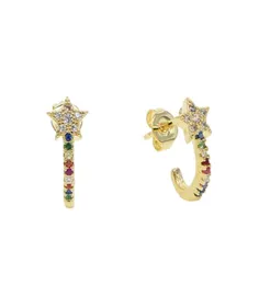 Koreaans 2019 Fashion Sweet Personality Cute Small Star Stud Earring For Women Girl Pave Rainbow CZ Party Sieraden Cheap Whole1875708