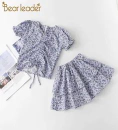 Bear Leader Girls Casual Floral Clothing Sets 2021 Summer Fashion Baby Flower Print Top and Skirt Outfits 2Pcs Children Clothes Y09628148