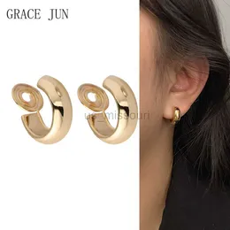 Stud Grace Jun Vintage Gold Color Minimalist C Shape Clip on Hoop Earrings Non Pierced Söt örhänge For Women Party Charm Jewelry New J230529