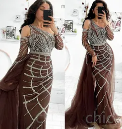 2023 Maj Aso Ebi Mermaid Luxurious Prom Dress Pärled Sequin Evening Formal Party Second Reception Födelsedagsengagemang Klänningar Klänningar Robe de Soiree ZJ338