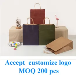 20 pcs Kraft shopping paper bags/ gift bags/ grocery handle bags accept customize print logo Bag with Handles Solid Color Gift Packing Bags for Store Clothes