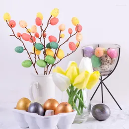 Decorative Flowers Easter Foam Egg Branch Tree DIY Painting Rattan Artificial Plant Decoration Kids Gift 2023 Home Table Decor