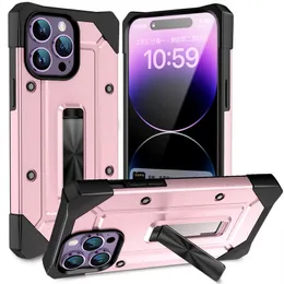 Armor stötsäkert telefonfodral för iPhone 15 14 13 12 11 Pro Max XSmax XR XS X 7 8 Plus Kickstand Hybrid PC TPU -mobiltelefonväska
