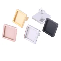 20st Rostfritt stål Rose Gold Stud Earring Bezel Ställa in ämnen Fit 10mm Square Cabochon Base Trays Diy Jewelry Findings