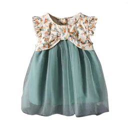 Girl Dresses Born Infant Baby Girls Spring Tulle Solid Short Sleeve Dress Green Floral Skirt Summer Travel