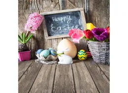 Vintage Wooden Wall Floor Happy Easter Pography Backdrops Printed Basket Flowers Eggs Baby Kids Newborn Po Shoot Background for St5233915