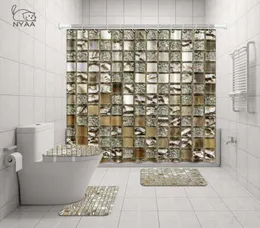 NYAA 4 Pcs Mosaic Decoration Shower Curtain Pedestal Rug Lid Toilet Cover Mat Bath Mat Set For Bathroom Decor T2006126008877