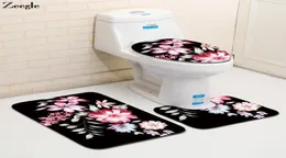 Zeegle Floral Printed 3pcsset Nonslip Bath Mat Bathroom Carpet Door Mats Rugs In The Toilet Bathroom Water absorb Floor Mats5926305