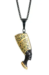 Stainless Steel Necklace Cleopatra Head Pendant Egyptian Fatima Theme Titanium Steel Necklace4365161