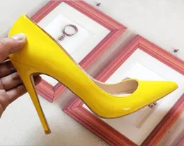 fashion women pumps yellow patent leather point toe high heels shoes stiletto heeled pumps real po brand new 120mm 100mm8137365