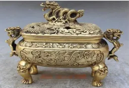 Marked Chinese Old Bronze Dragon Dragons Foo Fu Dog Lion Incense Burner Censer8870898