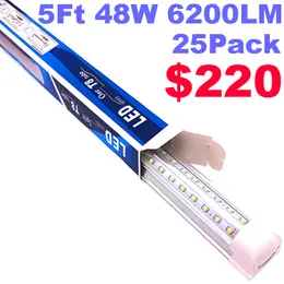 25st 5ft LED -butik Ljus fixtur 48W 6200lm Tube T8 Clear Lens Clear Cover 2 Rows V Form Integrerad glödlampa LED Kylare Dörrljus usalight