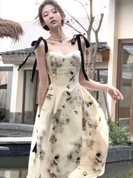 Midi Dress Summer Women New Elegant Spaghetti Strap Vintage Print Dresses Prom Evening Party Fashion Robe Female Clothing