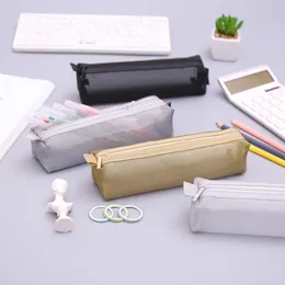 Mesh Pen Bag Zipper Pouch Clear Pencil Case Stationery Storage Organizer Makeup Travel Accessories XBJK2305