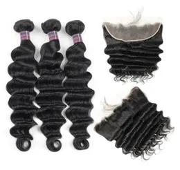 2021 Brazilian Loose Deep Human Hair Bundles with Closure Kinky Curly Straight 34 PCS with Lace Frontal Peruvian Body For Women A35032072