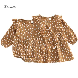 Familjsmatchande kläder -07-19 LioRaitiin 0-6 år Toddler Baby Girl Casual Dress Oregelbundet pricktryck Ruffle långärmad rund hals Löst klänning 230530