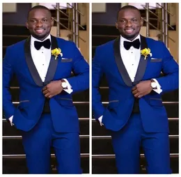 2019 High Quality Royal Blue Groom Tuxedos Groomsmen Shawl Lapel Man Blazer Mens Wedding Business Suits Custom JacketPants3477498