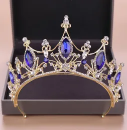 Gold Women Hair Jewelry Blue Crystal Rhinestone Diadems Vintage Tiaras And Crowns Queen Princess Wedding Hair Accessories Gifts1915185