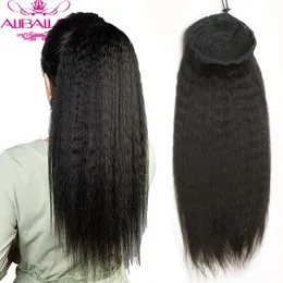 tails Aliballad Brazilian Afro Kinky Straight Drawstring tail Human Hair Extensions Remy Tail With Clip In For Women 230529